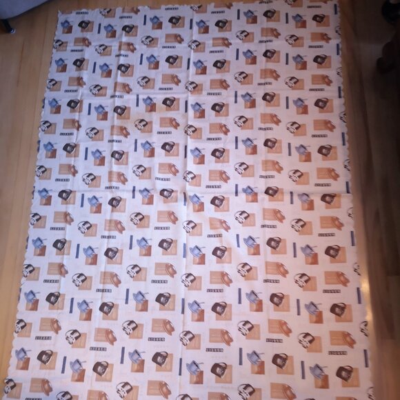 Rectangle 60"x 84" Tablecloth with Coffee & Tea Cup Design Beige Tan Brown Grey - Picture 1 of 5